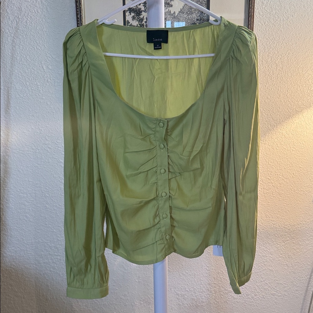 Lumiere Light Green Button-Front Blouse